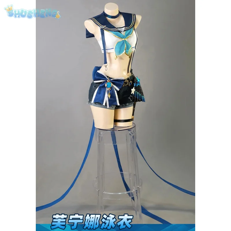 

Focalors Hydro Archon Cosplay Costume Game Genshin Impact Women Cute JK New Swimsuit Jeans Hat Accessories Prop Uniform Full set