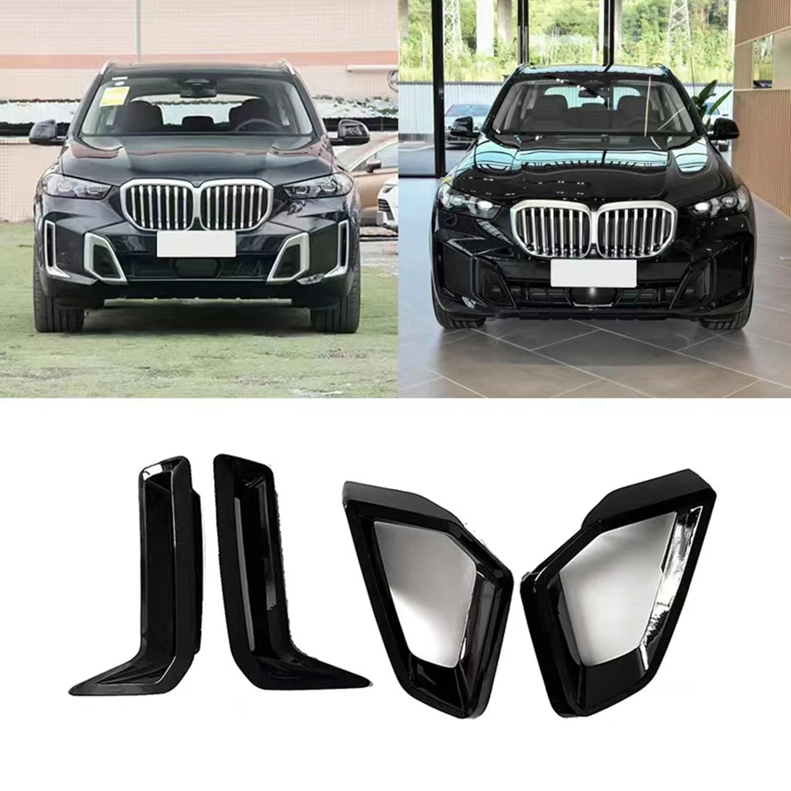 

Front Bumper Side Air Vent Trims For BMW G05 LCI X5 2023-2024 Gloss Black Fog Light Intake Frame Cover Spoiler Splitter Canards