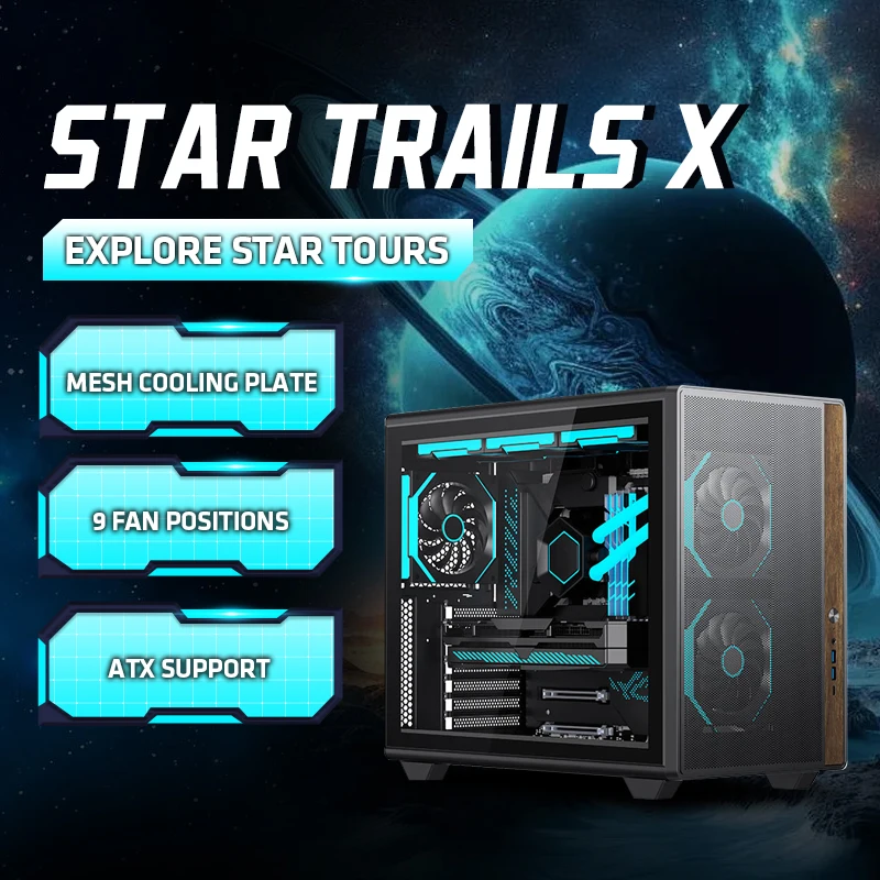 

Black ATX Chassis Star Rail X Desktop Light Office Computer Case Gaming Case Type-C Walnut Edging Mesh Upmarket Business PC Case