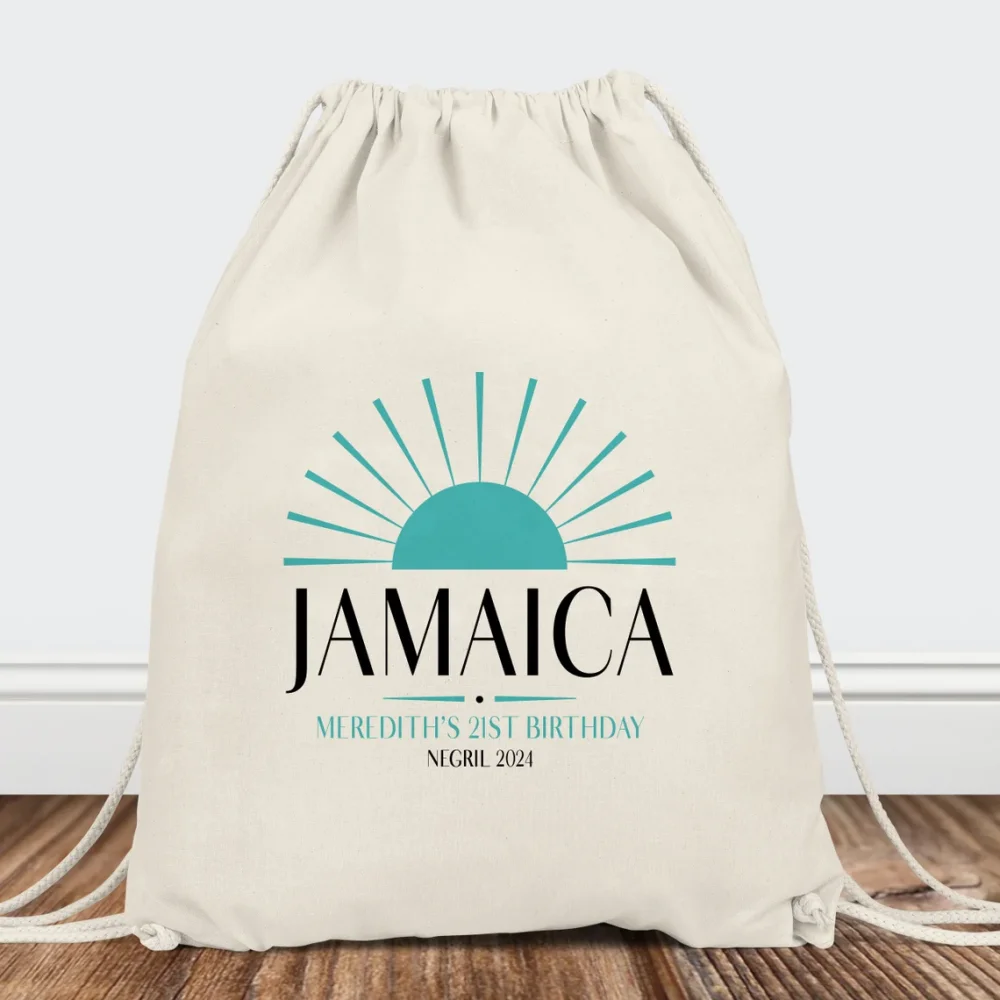 25 pcs Custom Jamaica Welcome Bags-Jamaica Drawstring Canvas Gift Bags-Jamaica Favor Bags for Beach Wedding or Island Vacation