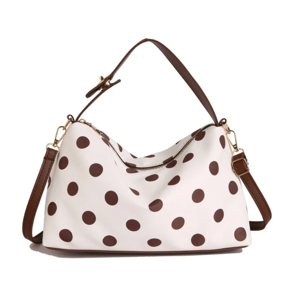 Fashion Retro Polka Dot Crossbody Bag PU Polyester Lining Handbag Exquisite Color Block Design Leather Shoulder Bag Casual