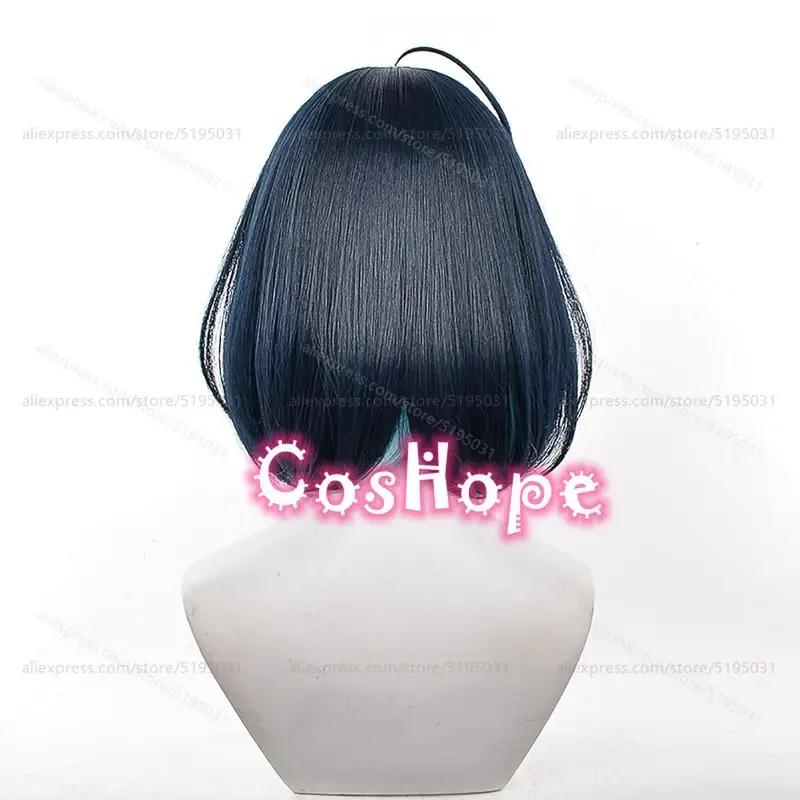 ساجيري Esu 35 سم شعر مستعار قصير أزرق داكن أنيمي كوسبلاي شعر صناعي مقاوم للحرارة للهالوين