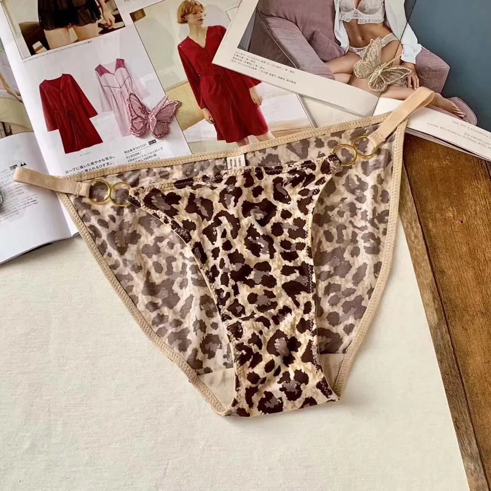 Sexy Leopard Printed Underwear Transparent Milk Silk Seamless Panties Hollow Out Triangle Briefs for Women Lingerie