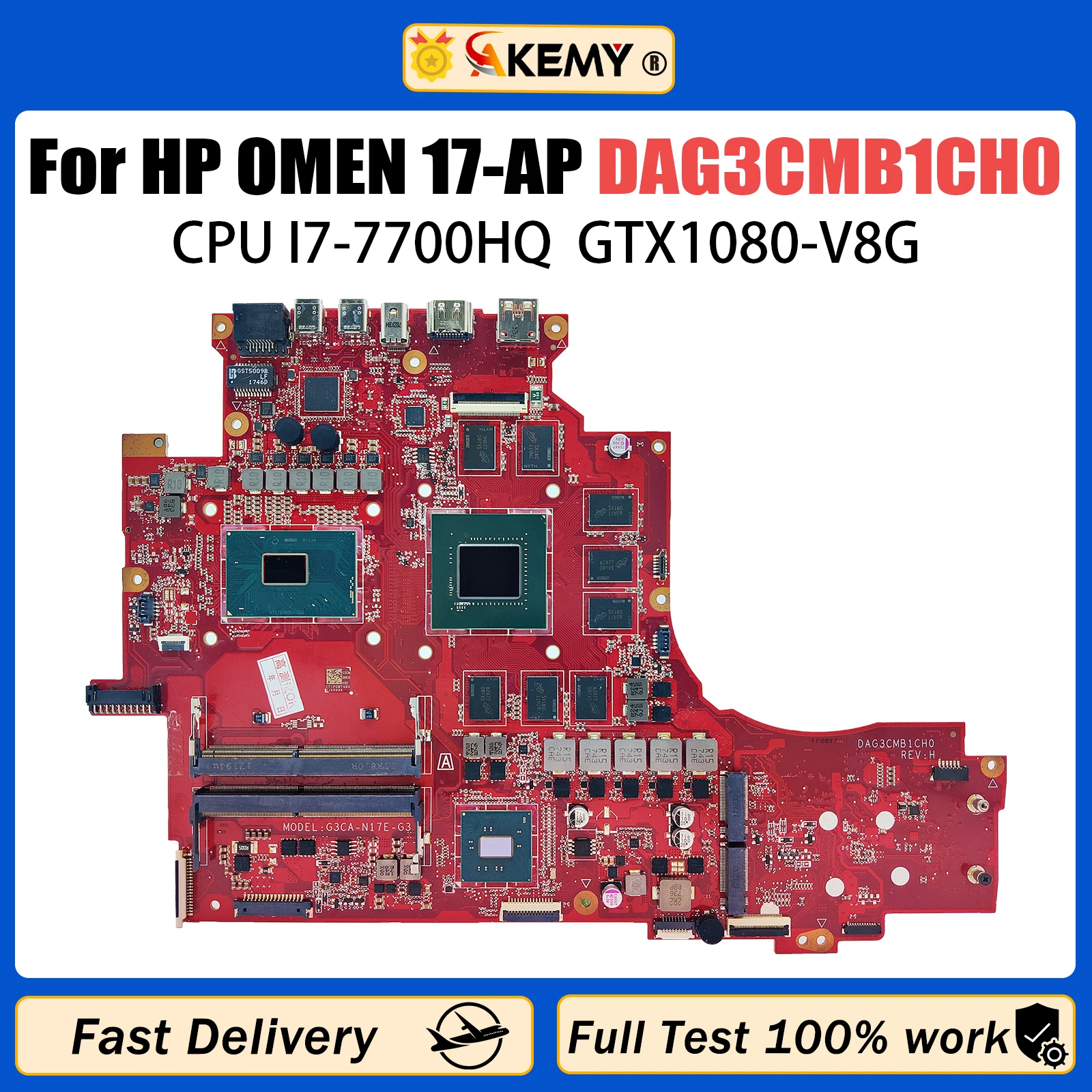 

DAG3CMB1CH0 Mainboard For HP OMEN 17-AP Laptop Motherboard With I7-7700HQ CPU GTX1080 V8G DDR4 940623-601 Test OK