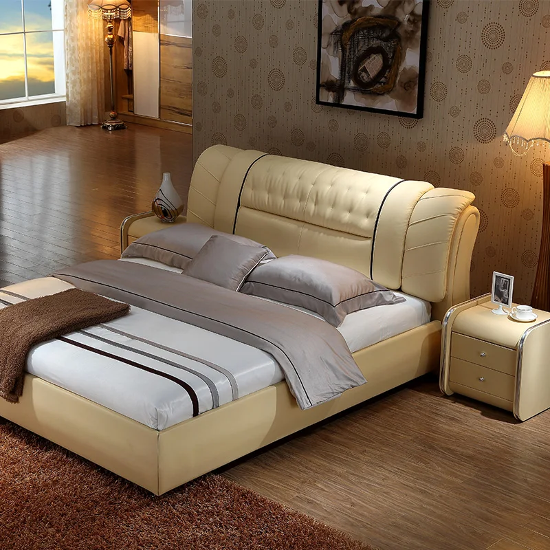 #High Quality Light Luxury Modern Design Leather Home Bedroom Double Queen Size Fancy Bed Set Furniture