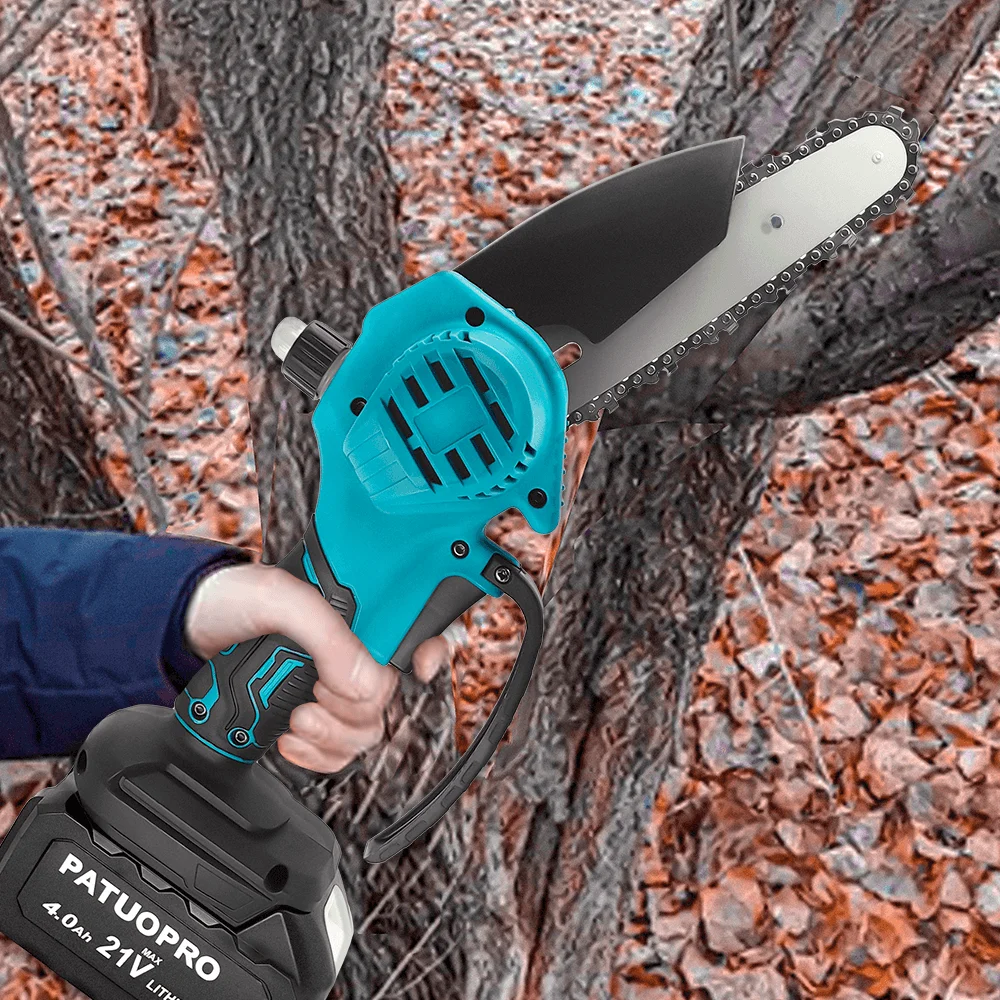 PATUOPRO Portable Mini 6 Inch Electric Chain Saw Handheld Woodworking Tool For Orchard Branch Cutter For Makita 18V Battery