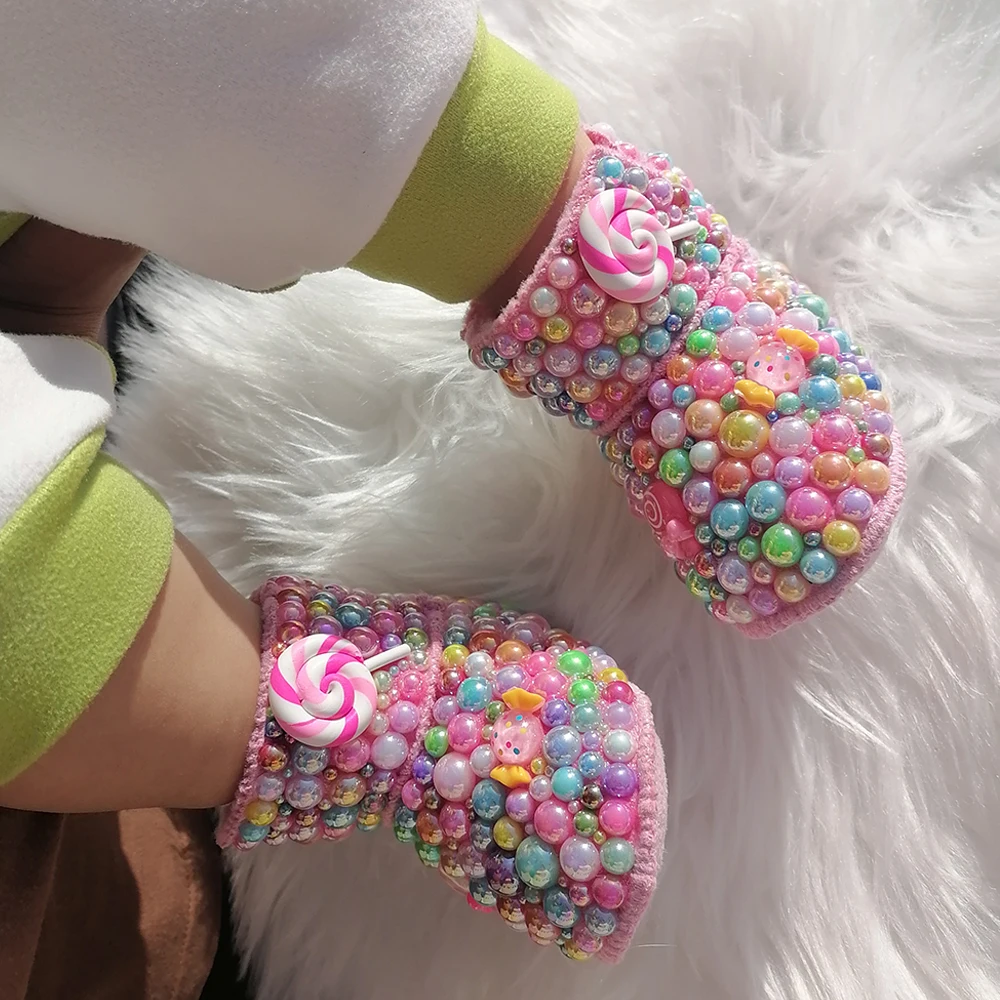 Handgemaakte Strik Haarband Steentjes Baby Meisje Snowboots Winterschoenen Kam Eerste Wandelaar Sparkle Bling Crystal Prinses Douche Cadeau