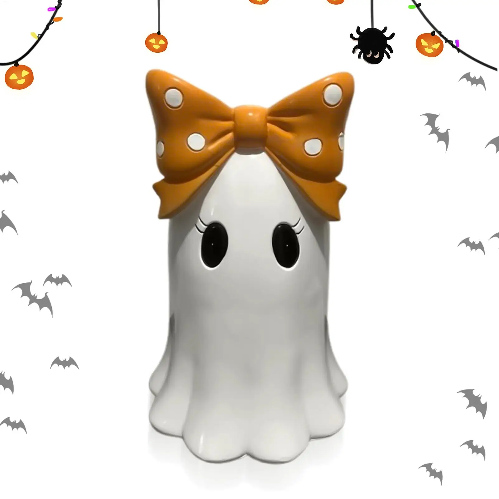 Halloween Ghost Figurine Decor Bowknot Resin Statue Cute Desk Table Centerpiece Ornament Spooky Haunted Home Decorations