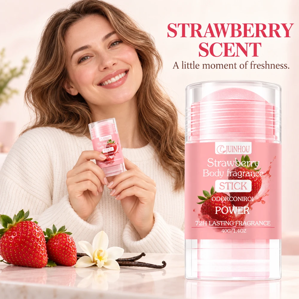 JUINHOU Deodorant Stick Strawberry Fragrance Moisturizing Long Lasting Fresh Scent Portable Body Odor Control For Men Women