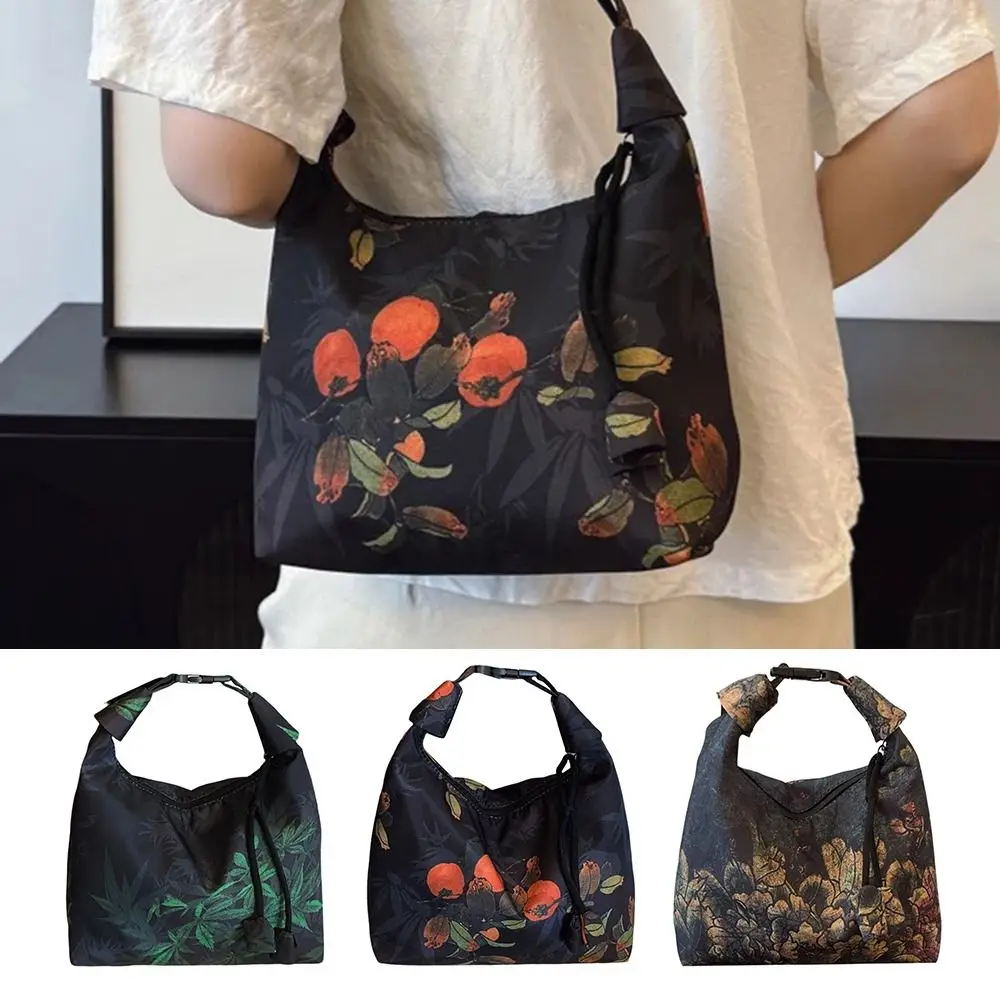 

Retro Embroidery Cheongsam Crossbody Bags Adjustable Shoulder Straps Fashion Pea Purses Small Satin Bucket Handbag