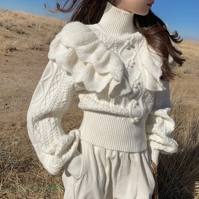 

MiiiiX French Retro Sweet Thickened Knitted Sweater Women Pullovers 2024 Autumn Turtleneck Twist Texture Chic Top Female Clothes
