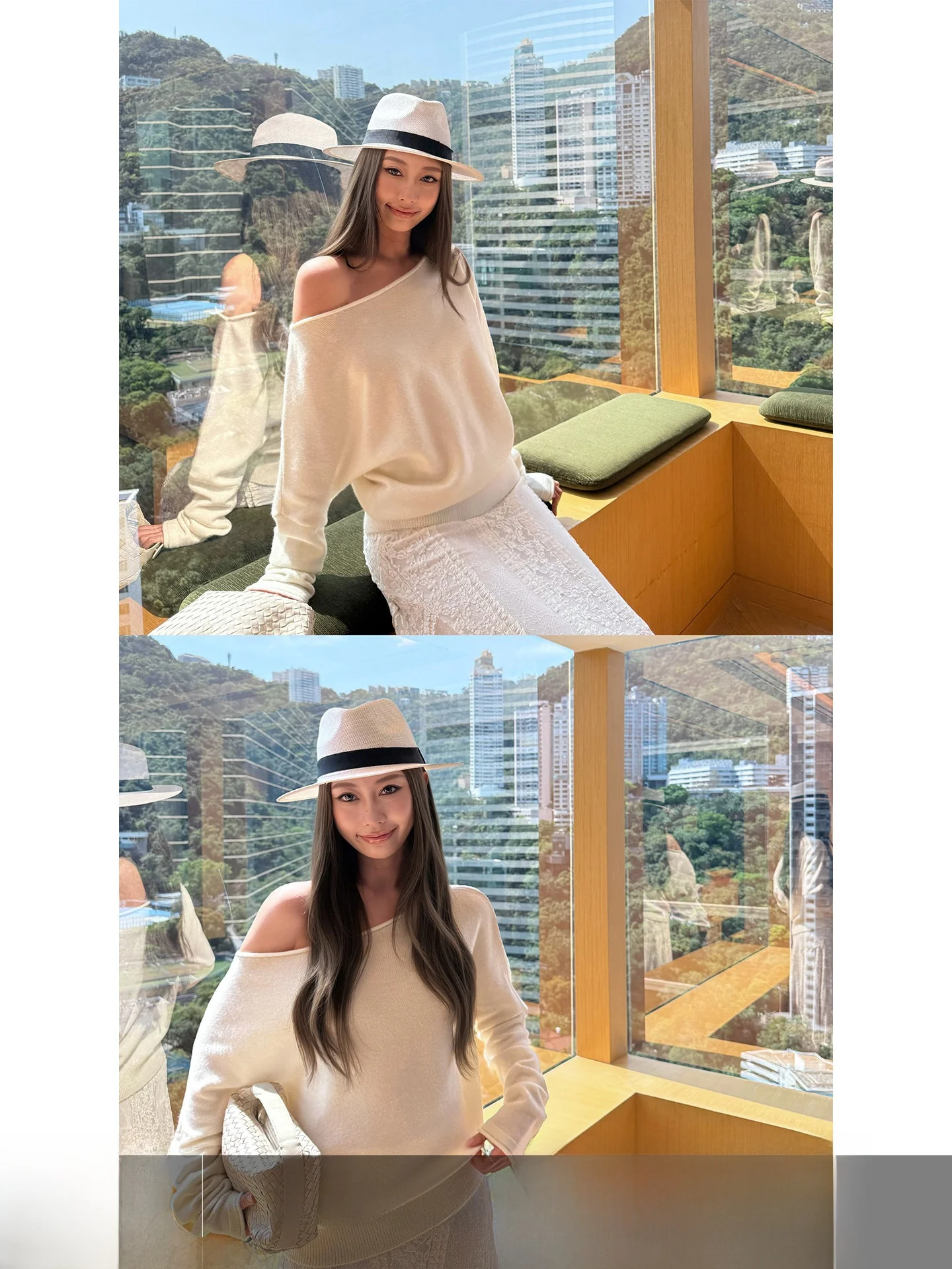 

4PRIL Women's Loose Long Sleeve Knitted Sweater Slant Shoulder Casual Style Spring Summer Comfortable Feeling Top