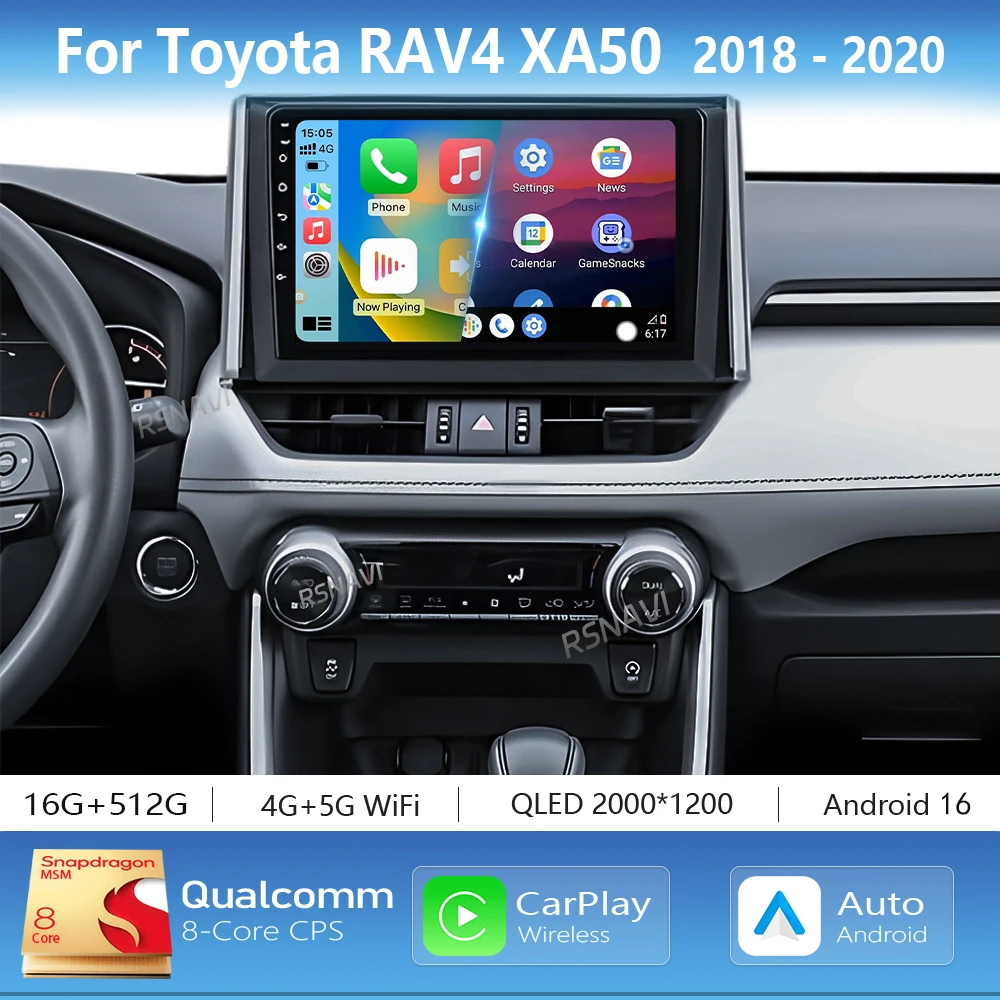 

Android 16 Carplay Auto 2K Screen Car Radio Multimedia Player For Toyota RAV4 XA50 2018 - 2020 Autoradio Stereo 2din Head Unito