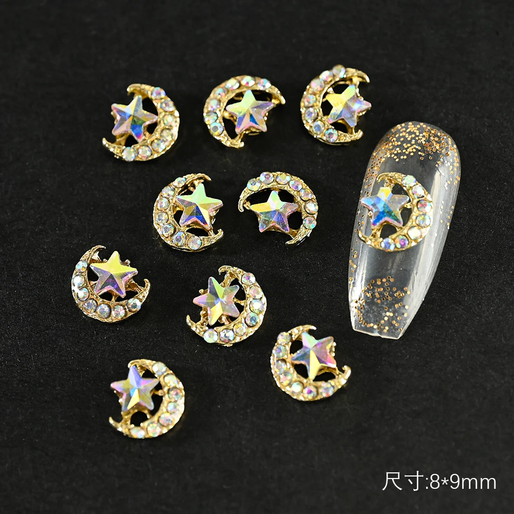 

10Pcs/Bag Crystal Moon Star Nail Rhinestones Shiny Crystal Heart/Butterfly Design Diamond Nail Charms DIY For Nail Supplies