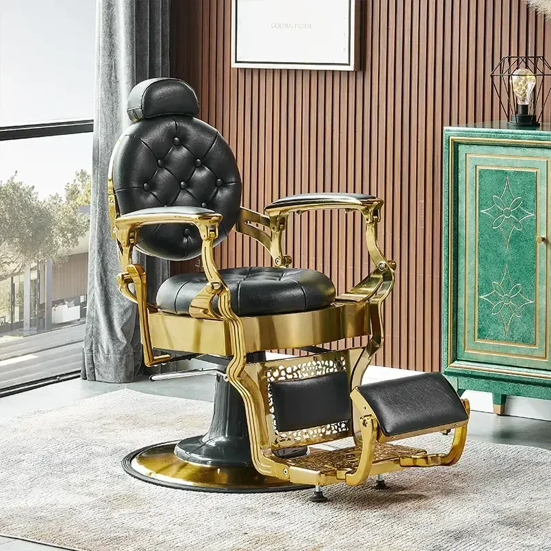 2026 Black Barber Hairdressing Chairs Beauty Salon Furniture Luxury Gold Plated Barber Chair Antique Barber Chair for Sale