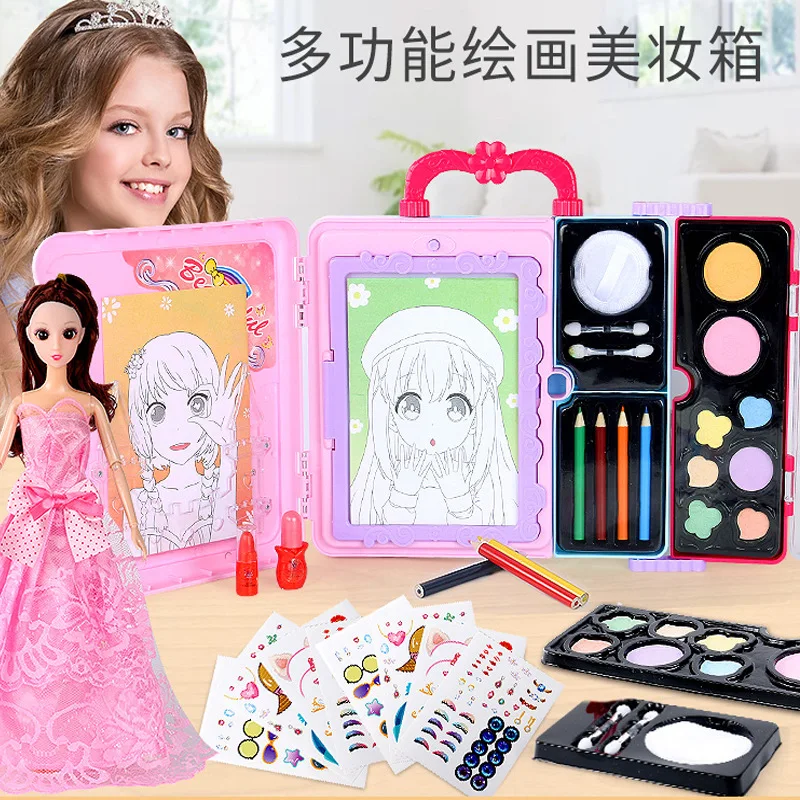 Boîte de beauté de maquillage pour enfants, jouets de dessin pour filles, ensemble de cosmétiques, valise de sécurité, jeu non amusant, festival, cadeau d'anniversaire, jouet pour enfant