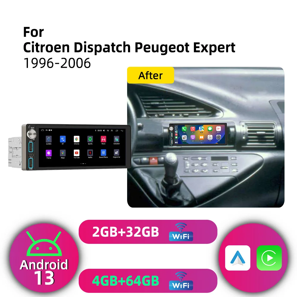 Android 1 Din Car Stereo for Citroen Dispatch Peugeot Expert 1996-2006 CarPlay GPS Auto Multimedia Autoradio Radio Head Unit