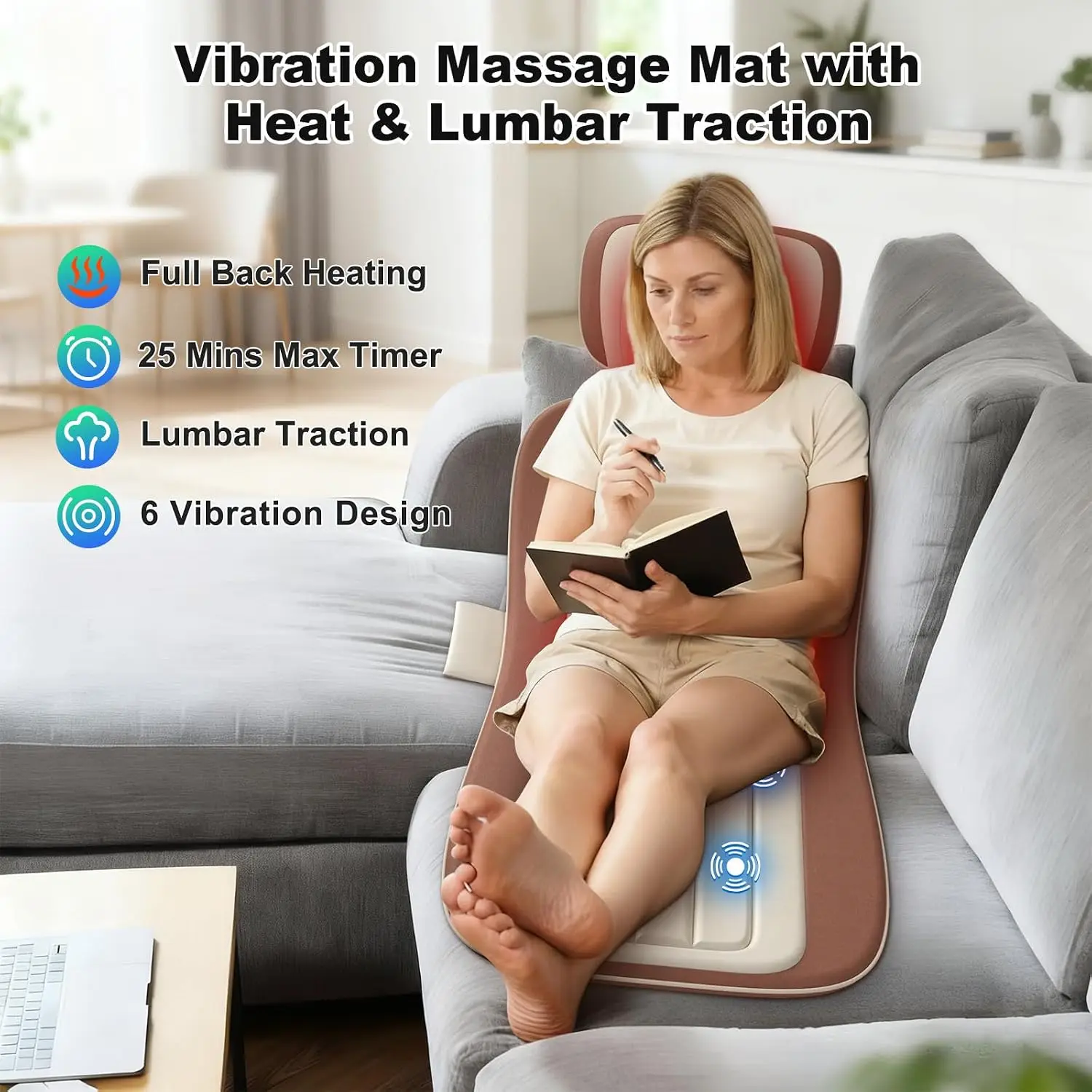 Heated Vibration Massage Mat Foldable Body Cushion Head Neck Pillow Home Bed Floor Couch