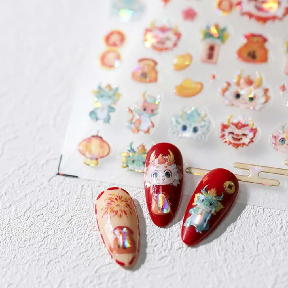 New Year's Cute Cartoon Lucky Dragon Nail Art Stickers Fireworks Nail Stickers Chinese Style Decorative Stickers