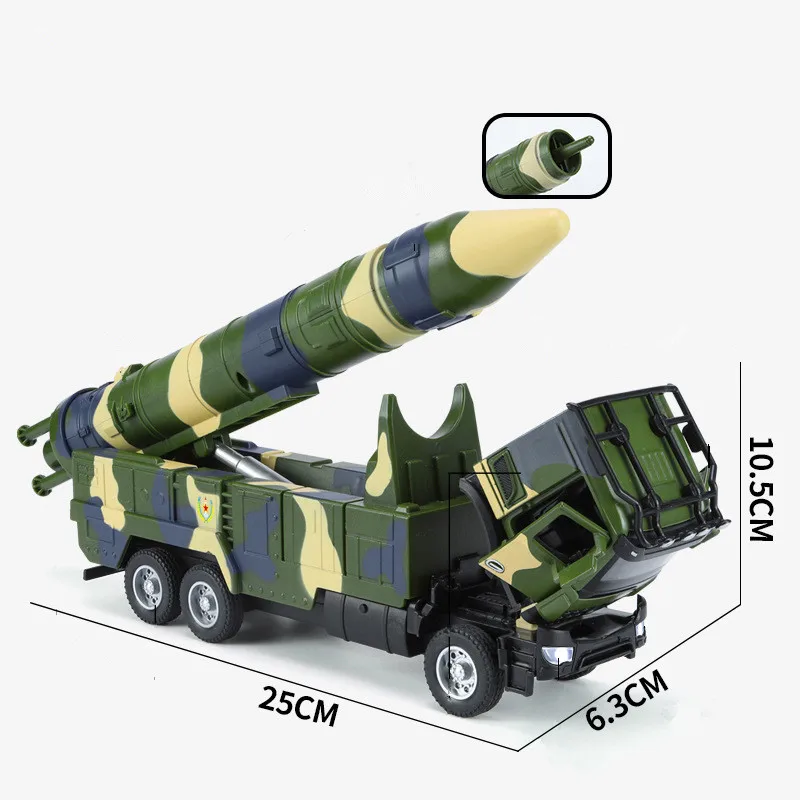 1: 35 lega tirare indietro modello di auto lanciarazzi, simulazione militare missile auto giocattolo, veicolo di trasporto camion, all'ingrosso