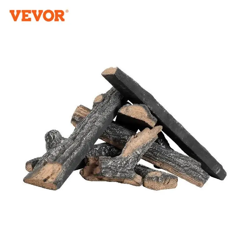 VEVOR 8Pcs Oak Logs Gas Fireplace Ceramic Logs for Fire place Heat-Resistant Wood Log Gas Realistic Logs Stackable Wood Branches