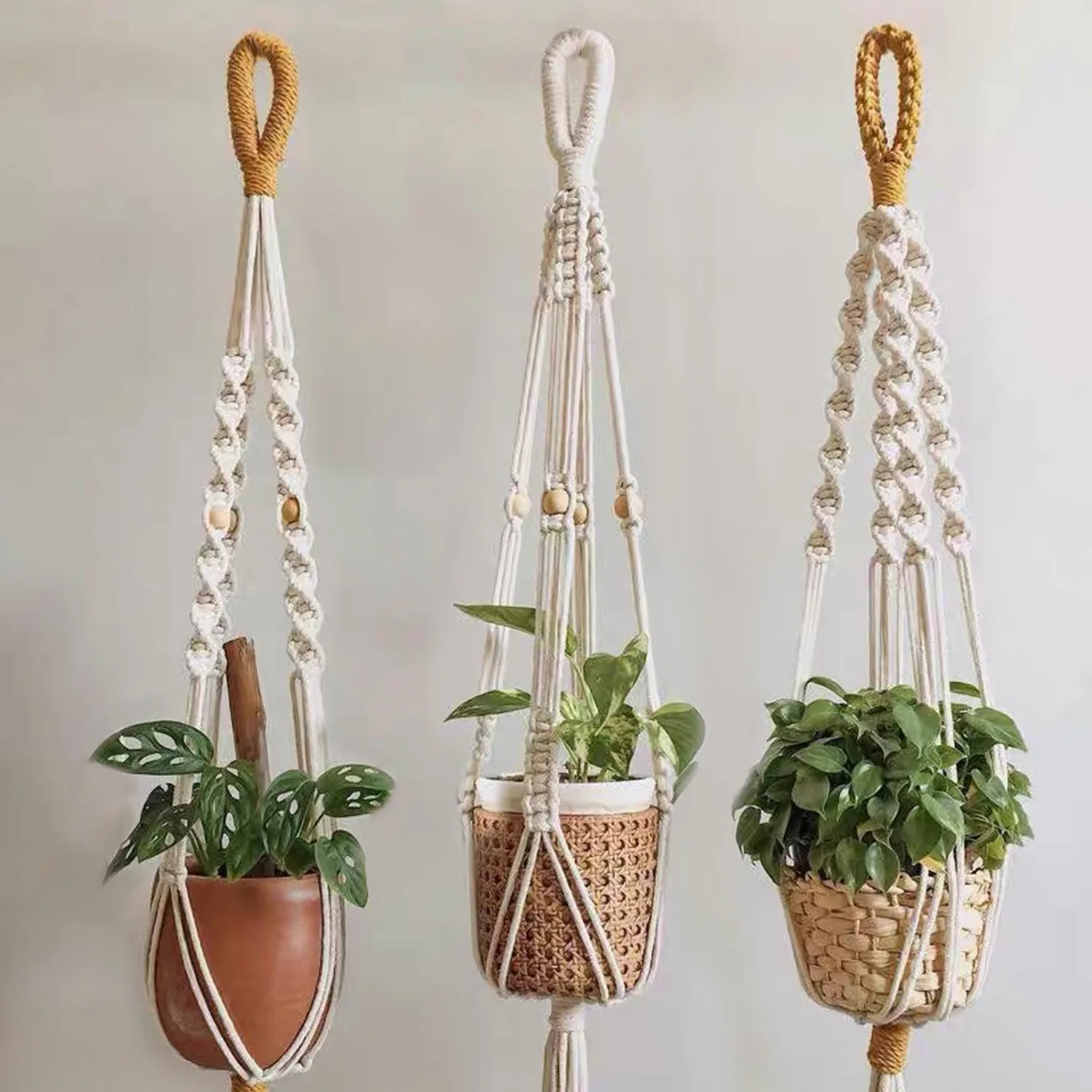 1pcs Bohemian Mesh Pocket Hanging Flower Pot, Indoor Green Plant Decoration Pendant, Fits Various Containers (Pot Not Included)
