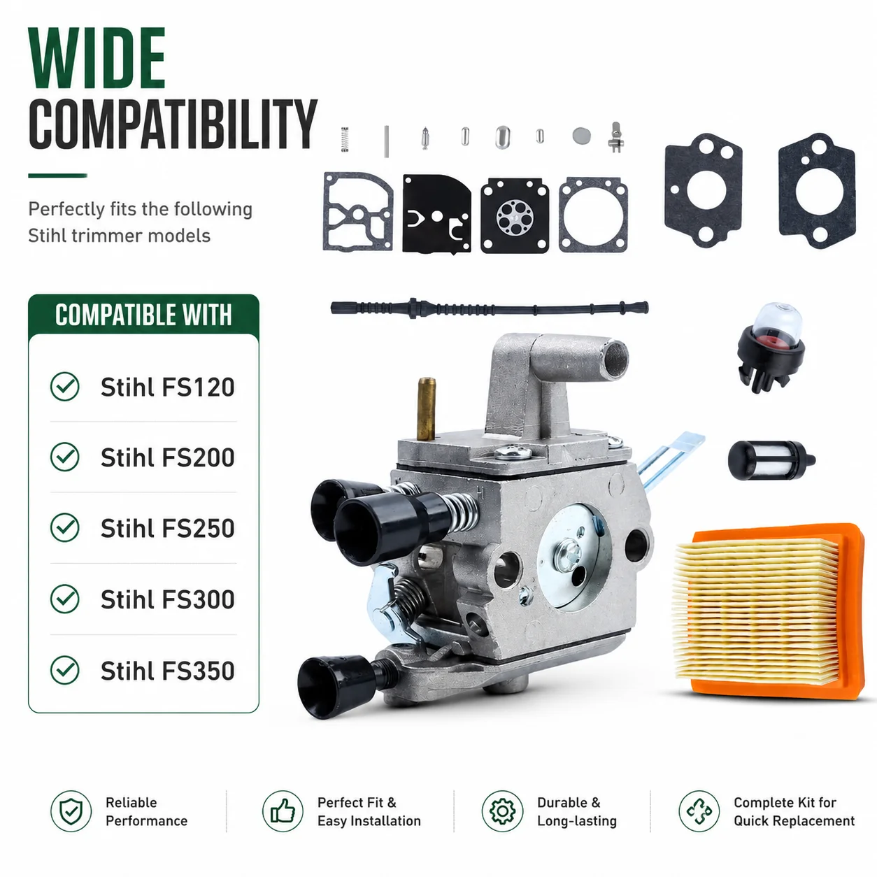 Carburetor Repair Kit For Stihl FS300 FS350 Trimmer Weedeater Engine Parts, 4134 120 0603 4134 141 0300 OEM
