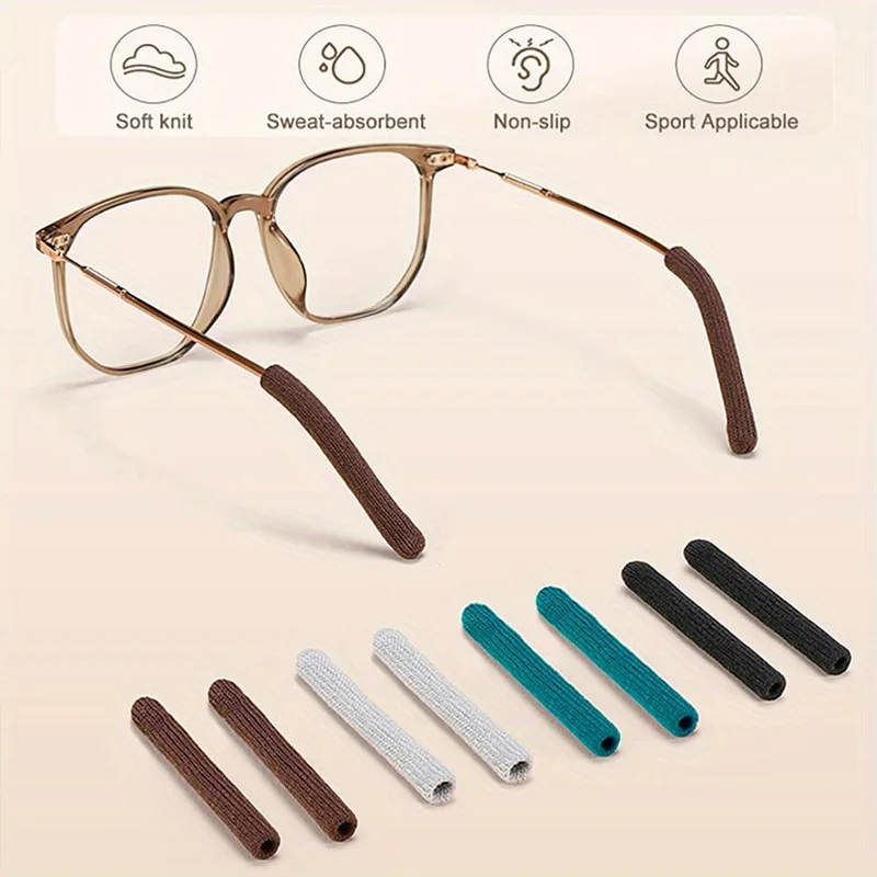 4Pairs Soft Knit Glasses Ear Grip Covers, Anti-slip Sweat-absorbent Eyeglass Temple Tips for Sports and Daily Wear