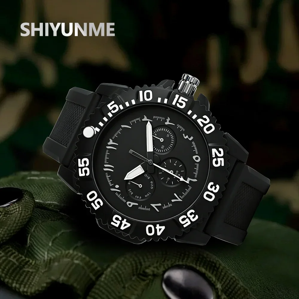 SHIYUNMEI Men's Quartz Watch Decorative Chrono Dial Luminous Sports Wristwatch 30M Waterproof Silicone Strap Casual Watch