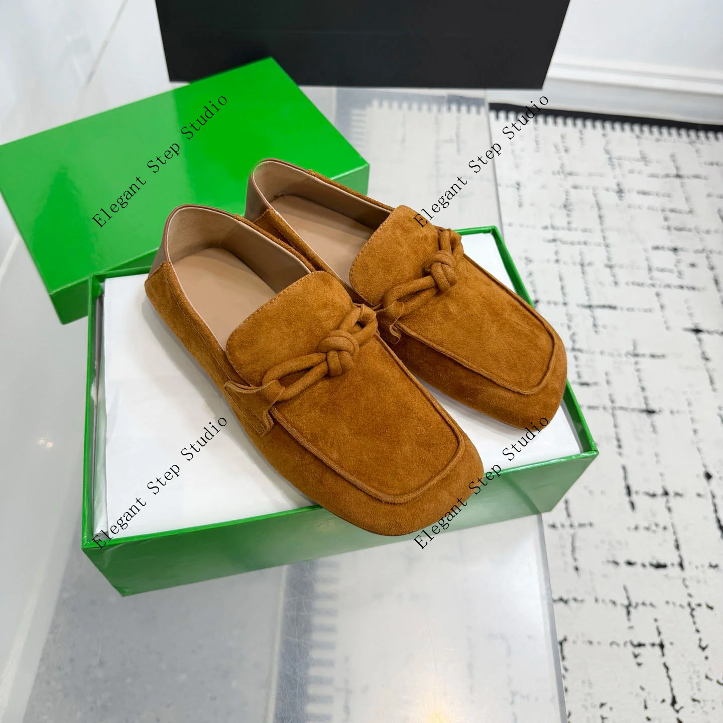 

Unisex Shoes Daddy Loafers Nubuck Leather Collapsible Back Knot