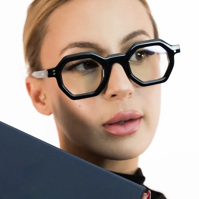 

Многоугольная маленькая оправа для очков с рисовыми гвоздями, модная оправа для очков в стиле ретро, которую можно сочетать с оправой для очков для близорукости для женщин