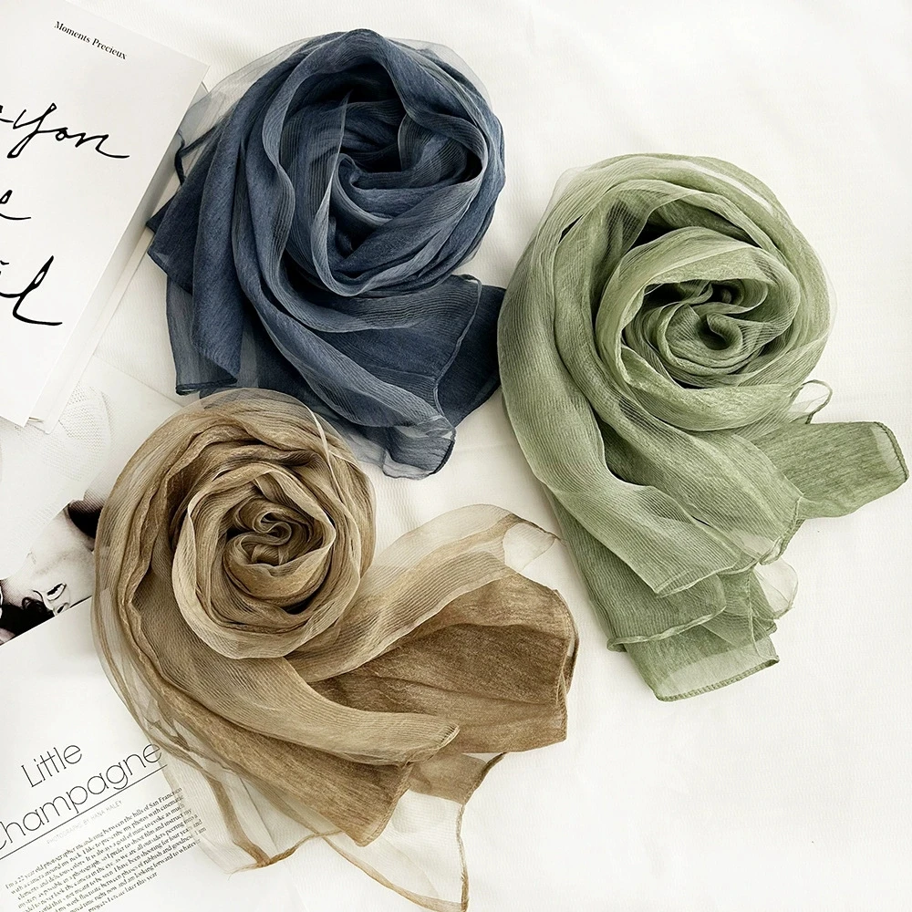 

Сплошной цвет шелковый шарф тутового цвета, длинный солнцезащитный шелковый шарф для женщин, украшение с рисунком волны воды, царапины и шали