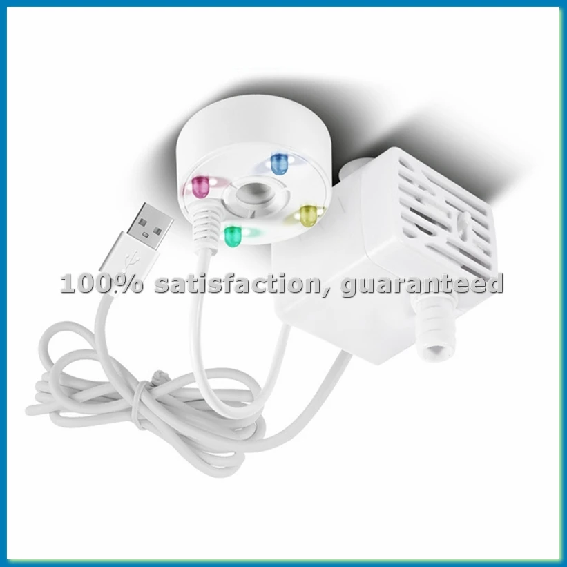 

USB-насос для воды 5В, распылитель тумана с LED-подсветкой, мини-генератор тумана, атомайзер для внутренних фонтанов, садовых прудов, белый-A07G