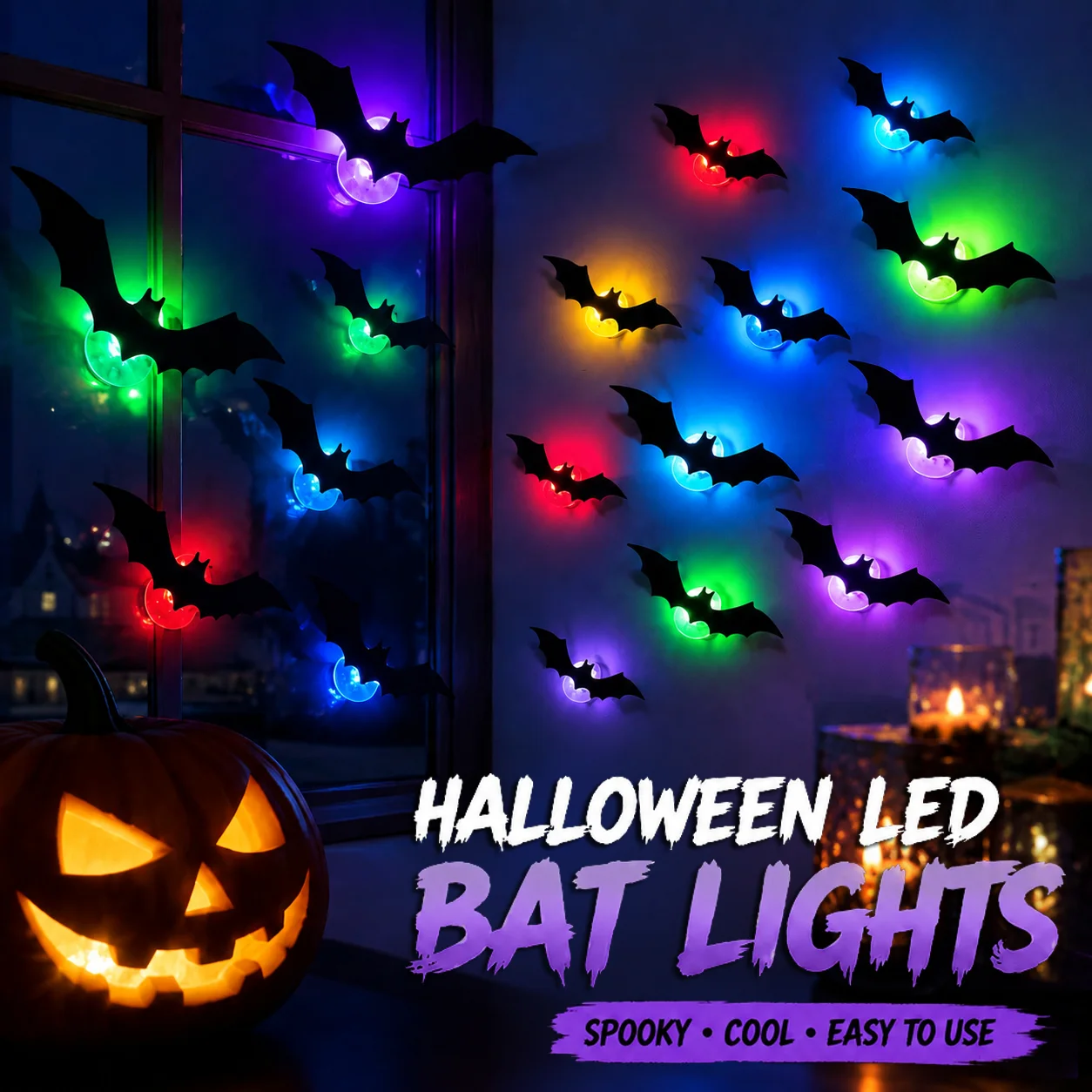 Halloween 3D Schwarze Fledermaus-Wandaufkleber LED Leuchtende Fledermaus-Dekorationen Gruselige DIY Fenster-Wanddekoration Halloween-Party Spukhaus-Ornament