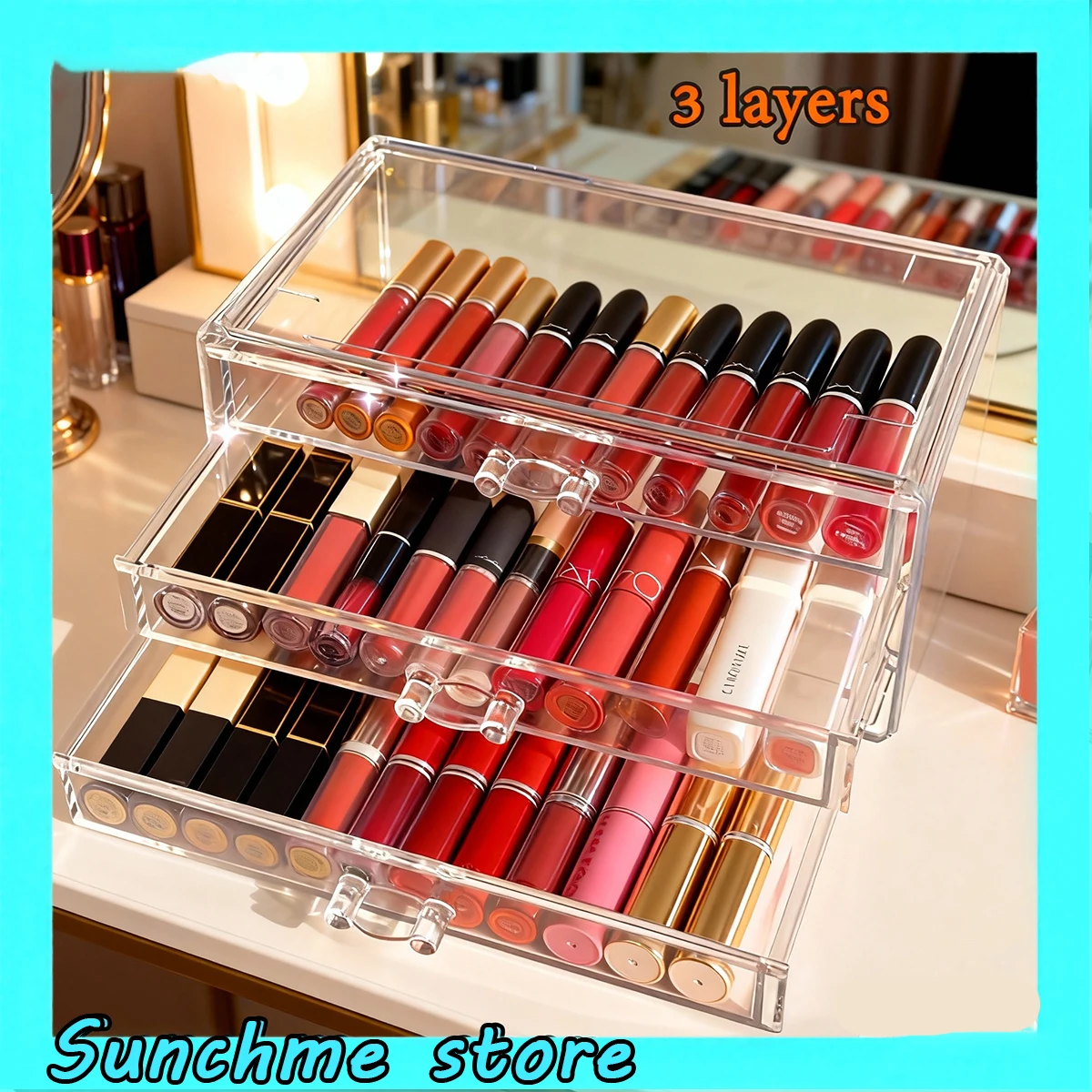 

3-уровневый прозрачный настольный органайзер, штабелируемый ящик для хранения макияжа, губной помады, канцелярских принадлежностей, маркерного туалетного столика, настольная организация