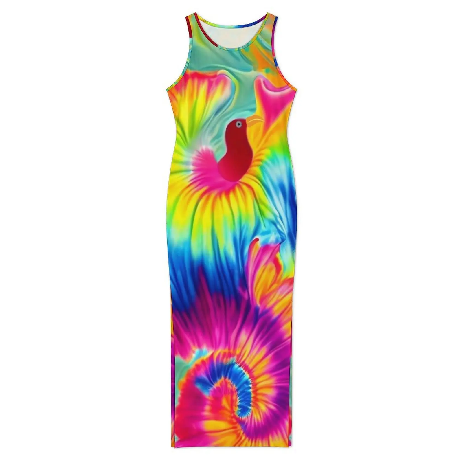 Donna Tie Dye con un abito twist Arcobaleno Street Fashion Abito aderente Vacanza senza maniche Abiti maxi eleganti Abiti oversize