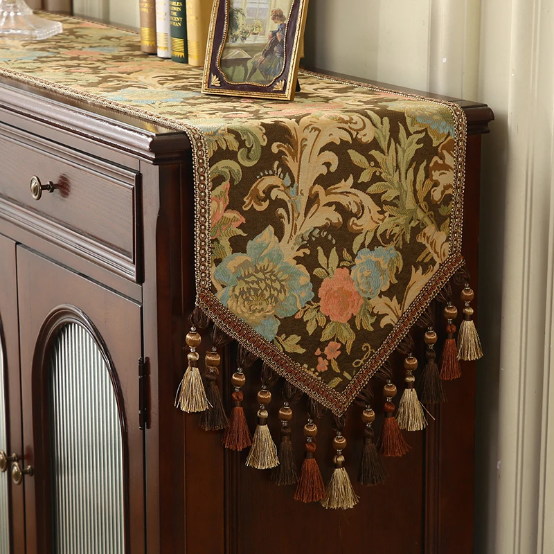 High-end Dining Table Runner TV Cabinet Cover Embroidery Fabric Vintage Sideboard Long Table Mat Home Decor Coffee Table Runner