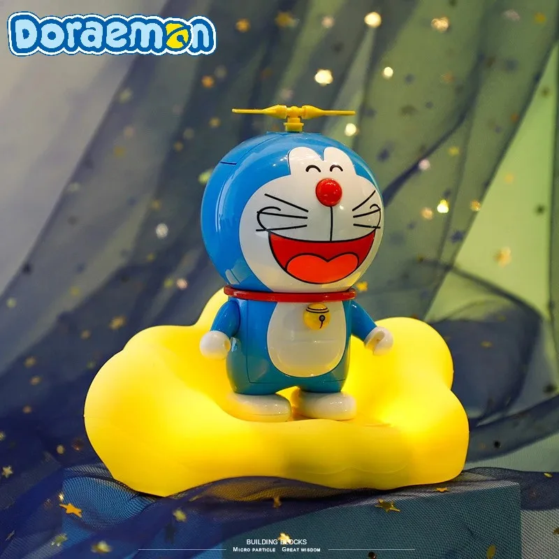Kawaii Doraemon Creative Cartoon Building Blocks Assembly Educational Toys Car Ornaments Night Light Calendar Collection Gift