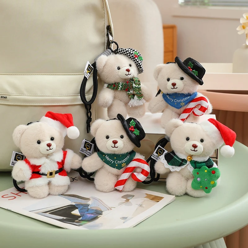 15cm New Christmas Series Plush Toys Lovely Bear Wear Christmas Hat Soft Stuffed Animals Color Plushi Doll Christmas Party Decor