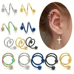 2pcs Stainless Steel Double Twist Earrings Set Body Ear Piercing Jewelry 8mm 10mm Twist Wrap Spiral Earrings For Women Girls