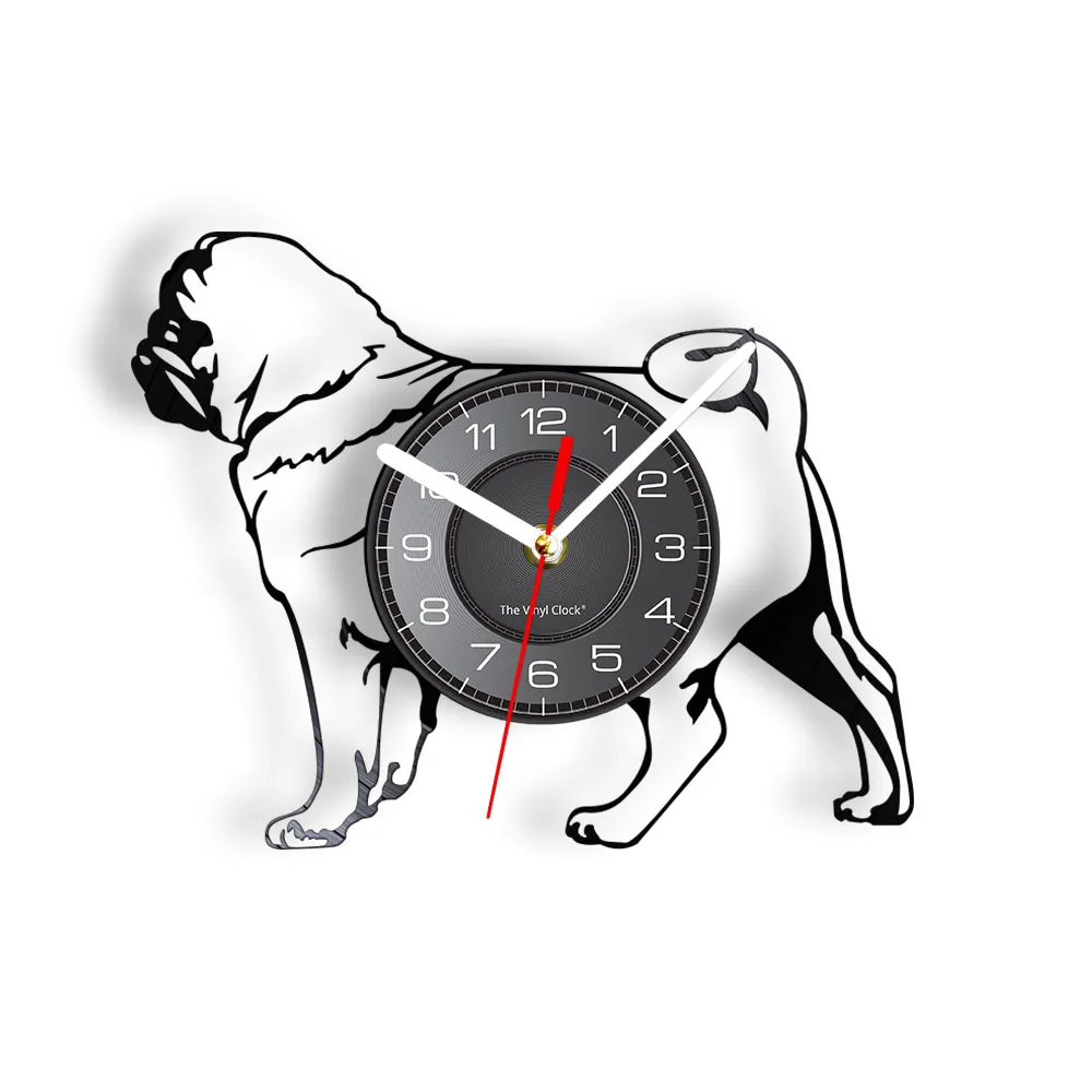 Pug Dog Breed Vinyl Record Wall Clock For Vet Clinic Pet Shop Decor Dutch Bulldog Puppy Carved Music Album Clock Dog Owners Gift