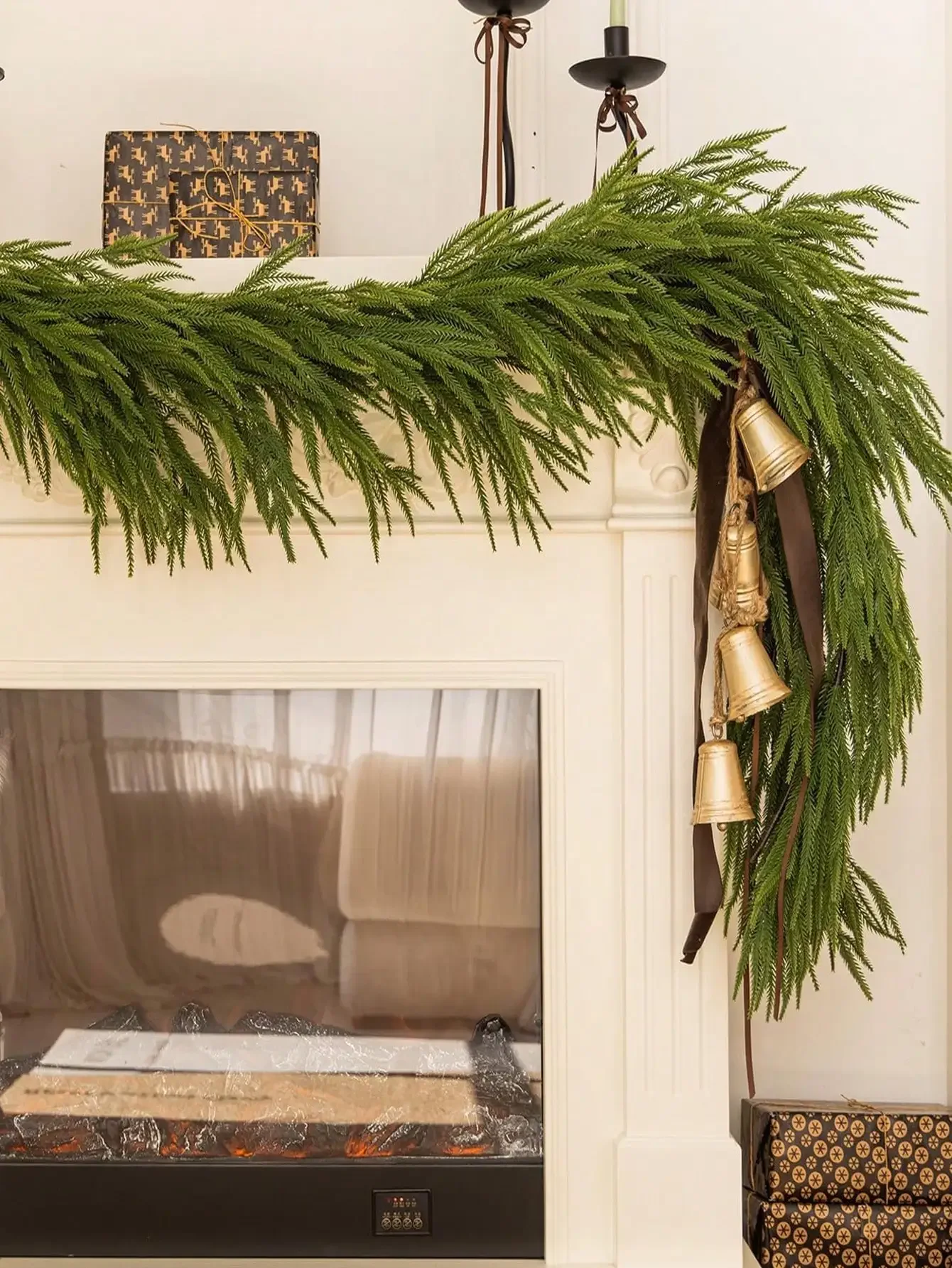 1.8 متر الاصطناعي نورفولك أكاليل الصنوبر ريال اللمس الشتاء الصنوبر الأخضر جارلاند الجدول عباءة جدار داخلي في الهواء الطلق عيد الميلاد الديكور