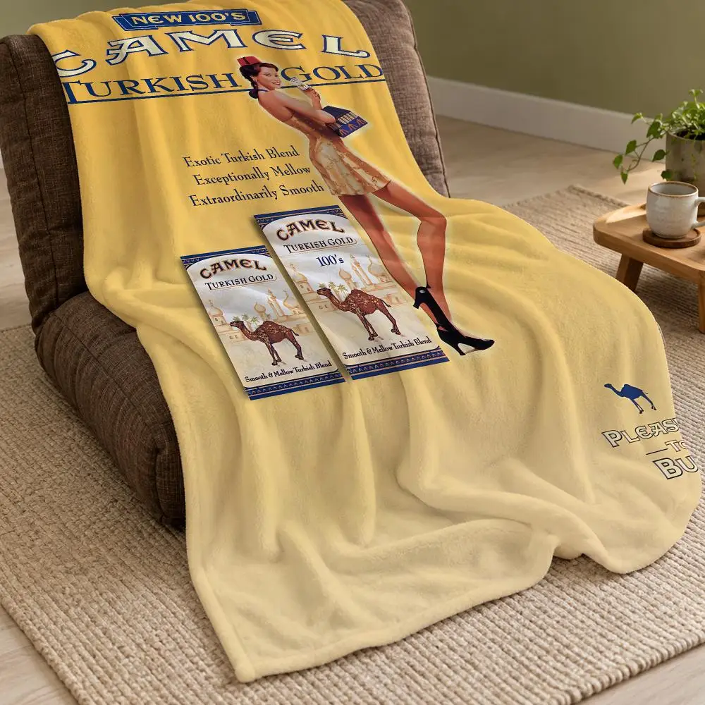 Vintage Camel Cigarettes Throw Double Sided Flannel Throw Blanket Soft Warm Washable Home Decor