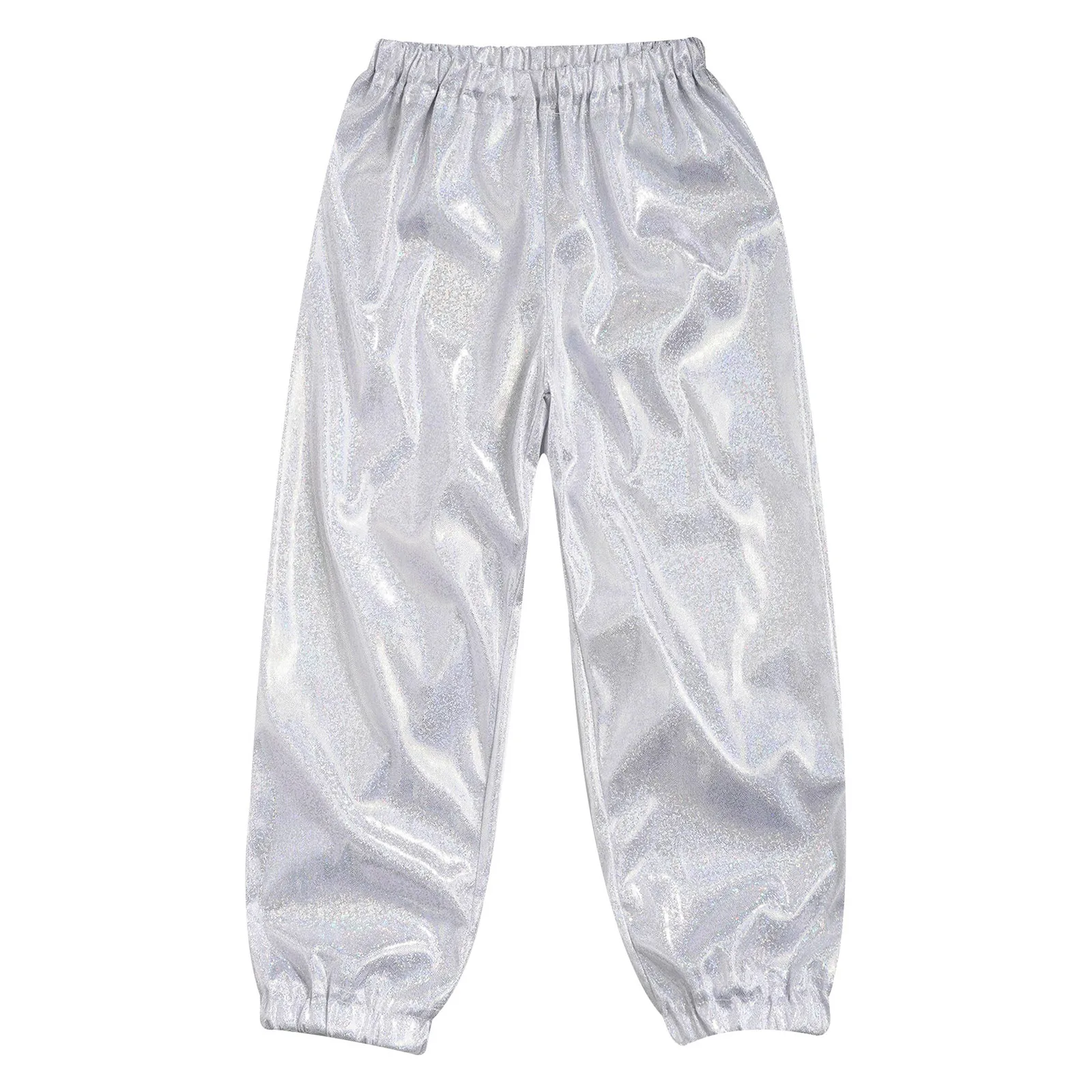 Kids Boys Girls Hip Hop Jazz Street Dance Pants Shiny Metallic Elastic Waistband Trousers Party Performance Costume Dancewear