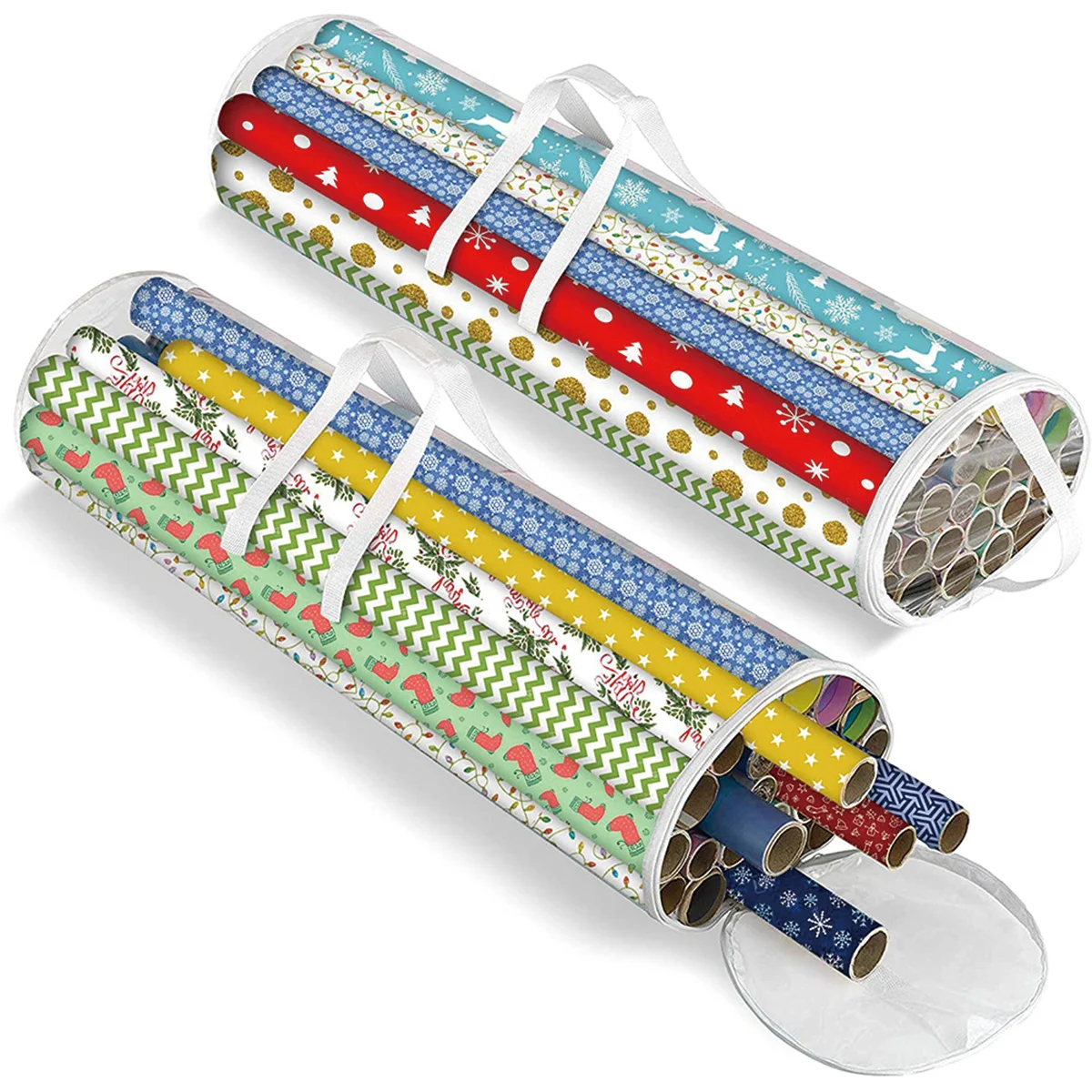 Gift Wrapping Paper Storage Transparent Storage Bag Holiday Paper Tube Zipper Packaging with Handle LargeCapacity Waterproof Bag