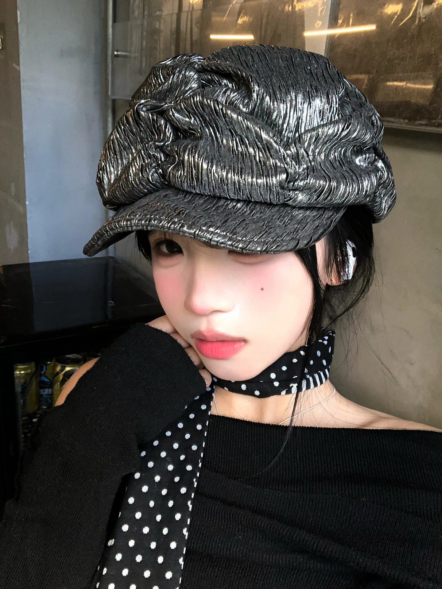 2026 New Style Glossy Folded Duckbill Beret Hat Women's Unique Design Versatile Face Slimming Newsboy Artist Cap Adjustable S...