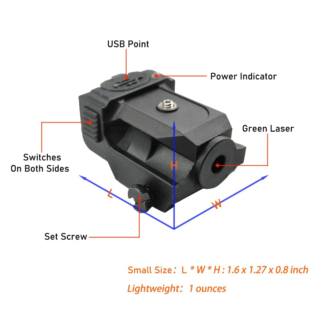 Tactical Green Laser Sights, Fits of Standard Picatinny Rail ,  Pistol Green Dot Sight Rechargeable Handgun Laser