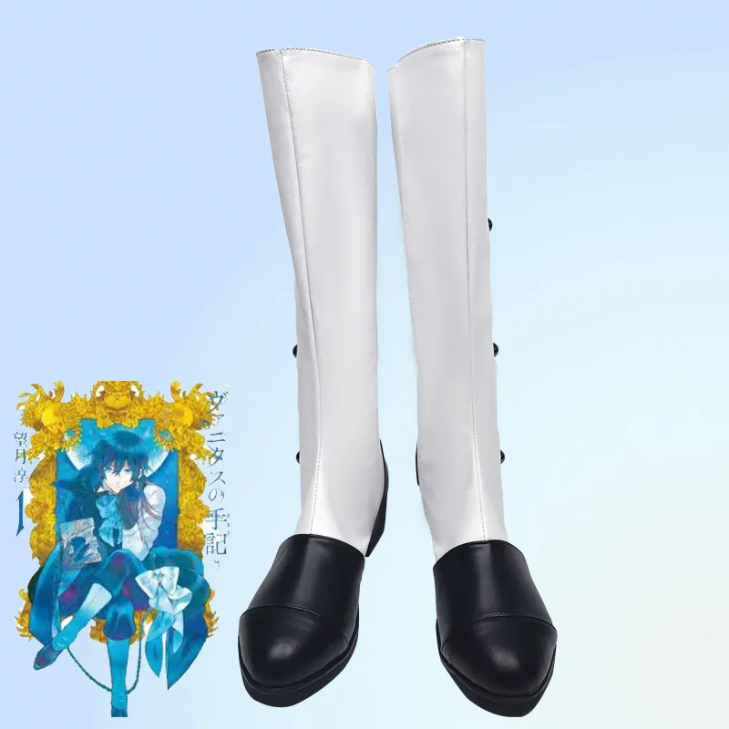 Anime The Case Study of Vanitas Vanitas Cosplay Shoes White High Heels Medium-Long PU Leather Boots For Halloween Carnival