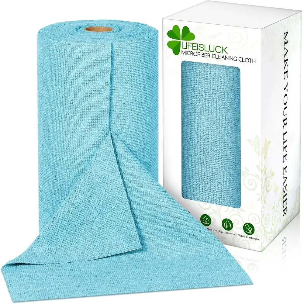 

10x10 Inch Roll of 65 Microfiber Cloths - Reusable, Washable, Absorbent for Car and Kitchen Cleaning
