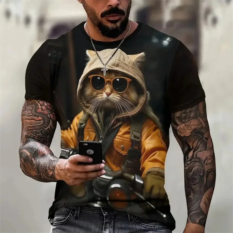 Fashion 3D Cat Print T-Shirt for Men Unisex Casual